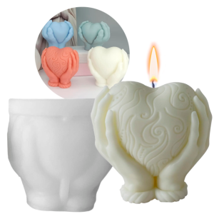 MOLDE SILICONA PARA VELA CORAZÓN CON MANOS RESINA 3D