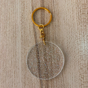 LLAVERO GLITTER TRANSPARENTE 5 CM CON ARGOLLA DORADA