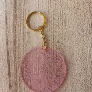 LLAVERO ROSADO GLITTER 6 CM CON ARGOLLA DORADA