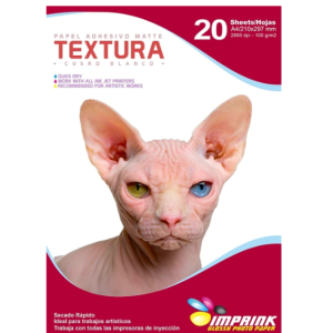PAPEL ADHESIVO MATTE TEXTURA: CUERO BLANCO A4/100G/20 HOJAS