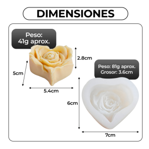 MOLDE SILICONA PARA VELA FLOR ROSA CON FORMA DE CORAZÓN