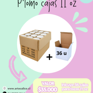 PROMOCIÓN CAJA 36 TAZAS 11 ONZAS SUBLIMABLES + 36 CAJAS PARA TAZAS CUADRADAS NO SUBLIMABLES