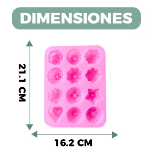 MOLDE SILICONA JABÓN ESTRELLA ROSAS FLORES 12 FORMAS 21.1CM