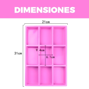MOLDE SILICONA JABÓN RECTÁNGULOS GRANDES 9 RANURAS 31 X 21CM