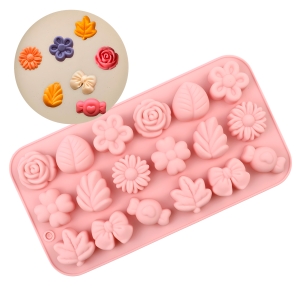 MOLDE SILICONA JABON WAX MELT FLORES KAWAII 18 RANURAS 20.6 CM